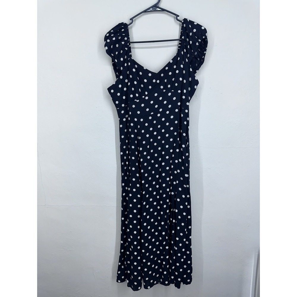 Coquette Puff Sleeve MEDIUM Black‎ White Polka Dot 40s Style Midi Sun Dress